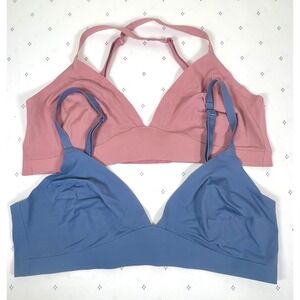 GapBody No-Show Bralette Size L Wireless Comfortable Pink Blue Bundle of 2